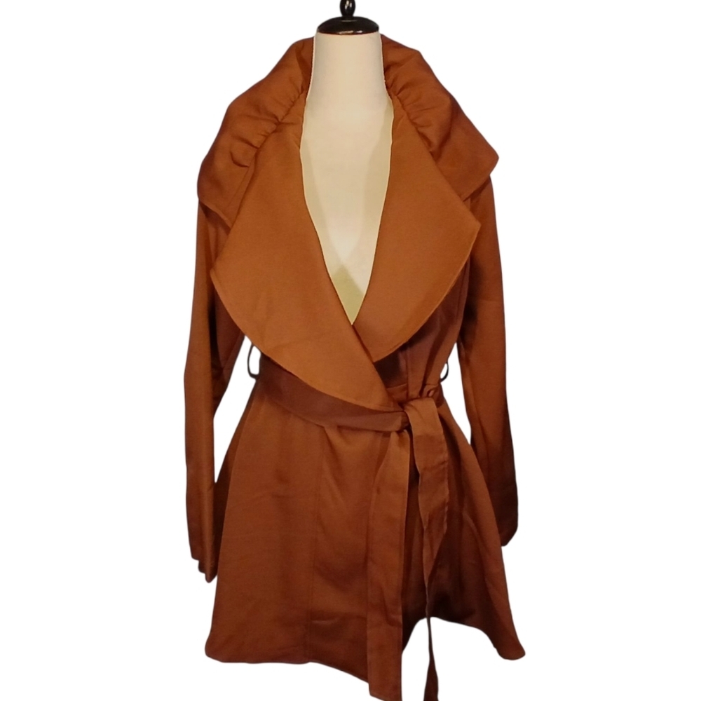 Wide Gathered Collar Jacket Button & Tie Waist Size Large